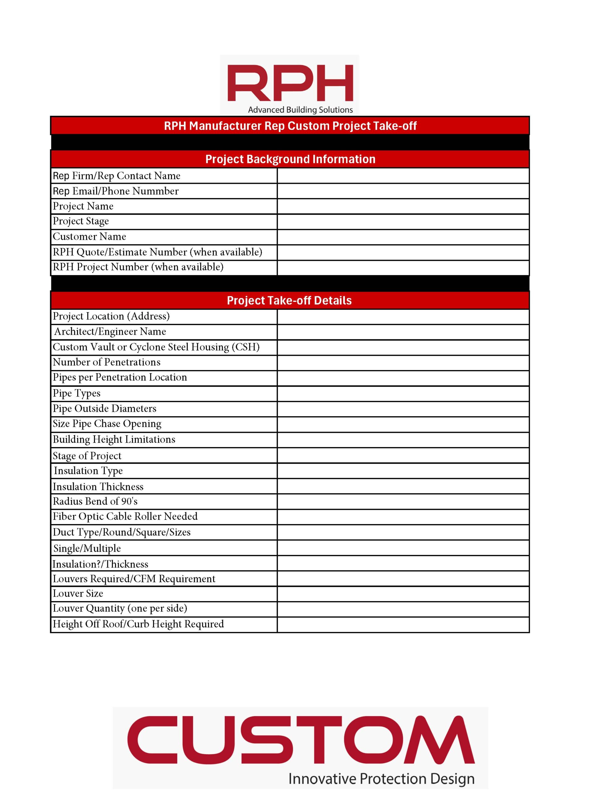 Custom Project Take-off Form